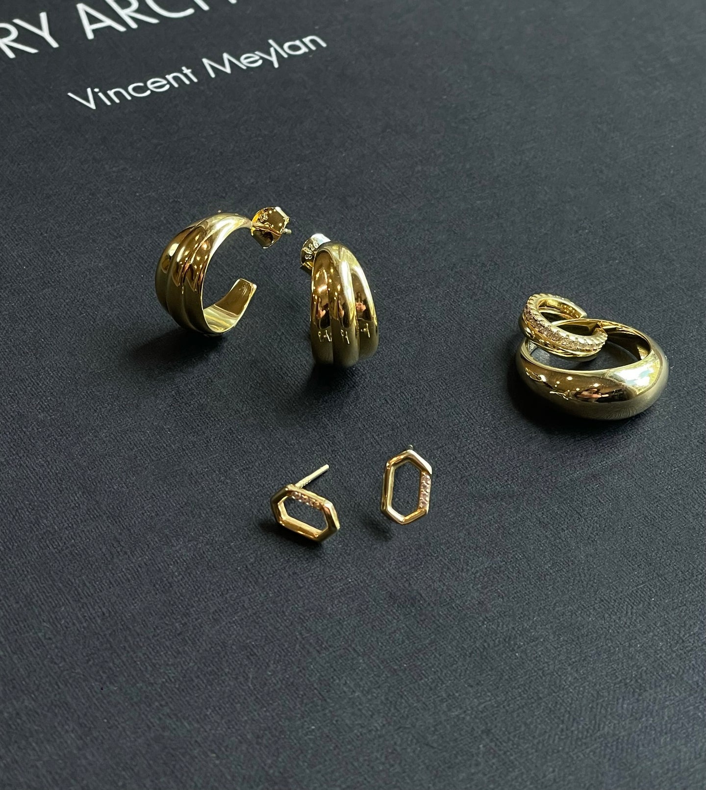 18k Gold Vermeil Hexagonal CZ Stud Earrings by HYMI JEWELRY