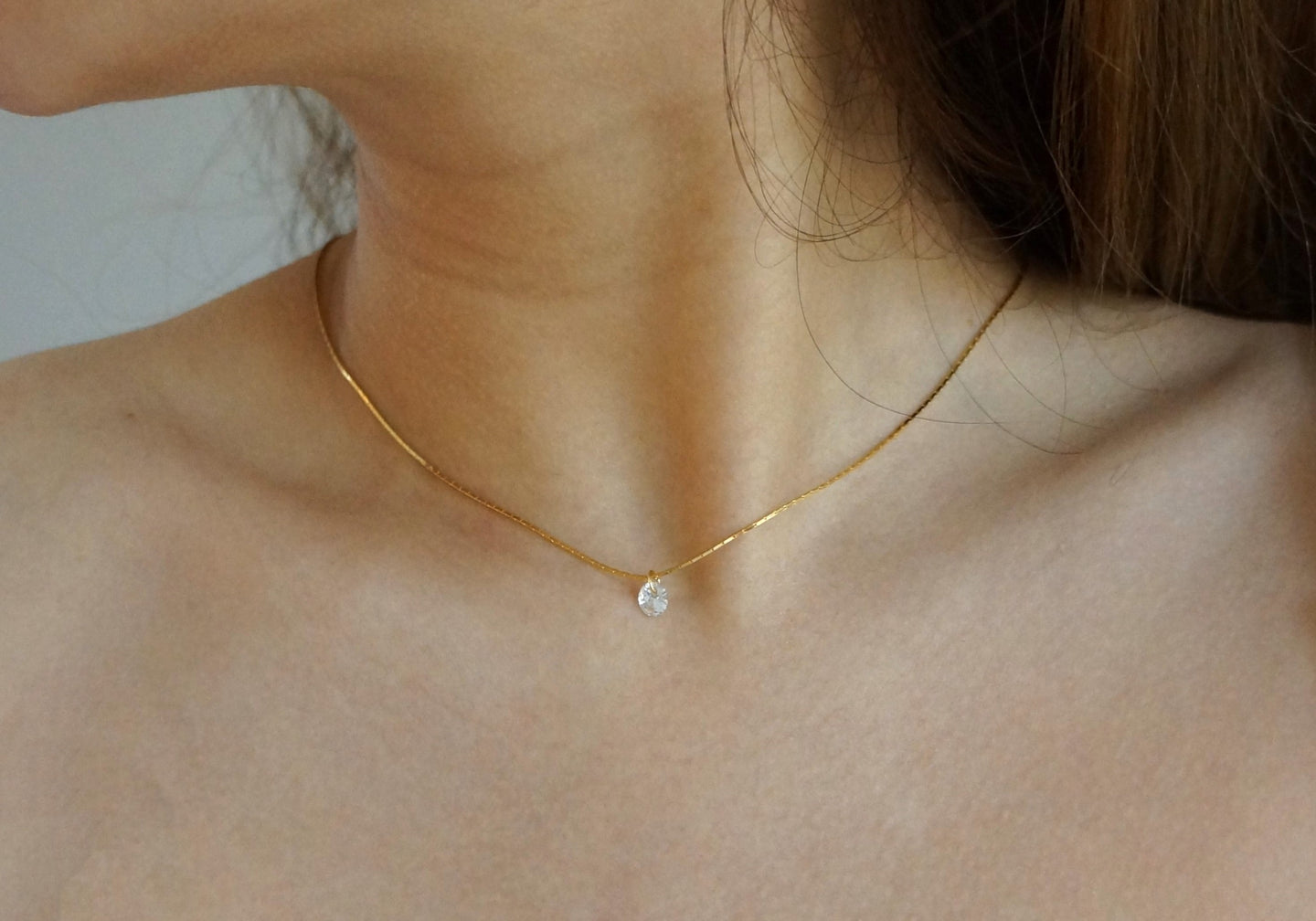 Bamboo Chain CZ Solitaire Necklace